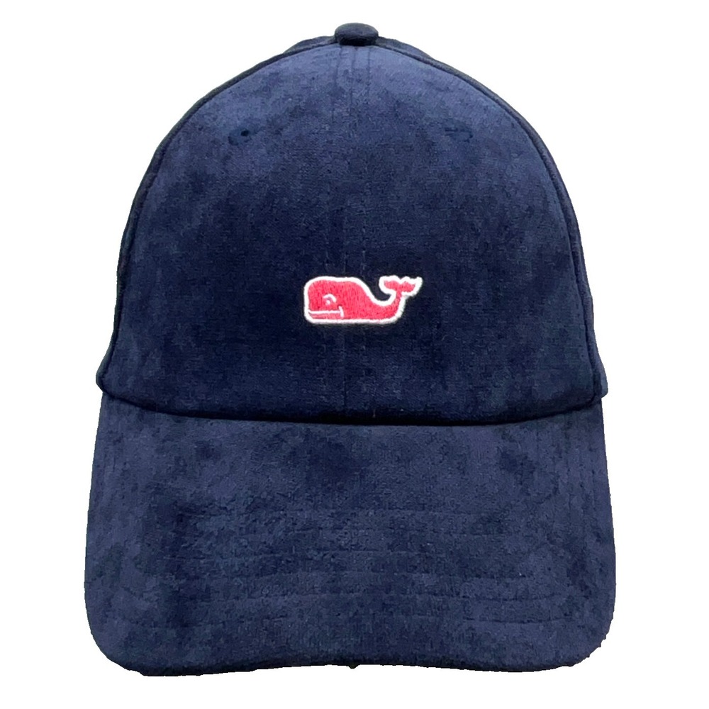 Vineyard Vines Hat Cap Leather Strap Back Blue Pink Base Ball Dad Velour Velvet